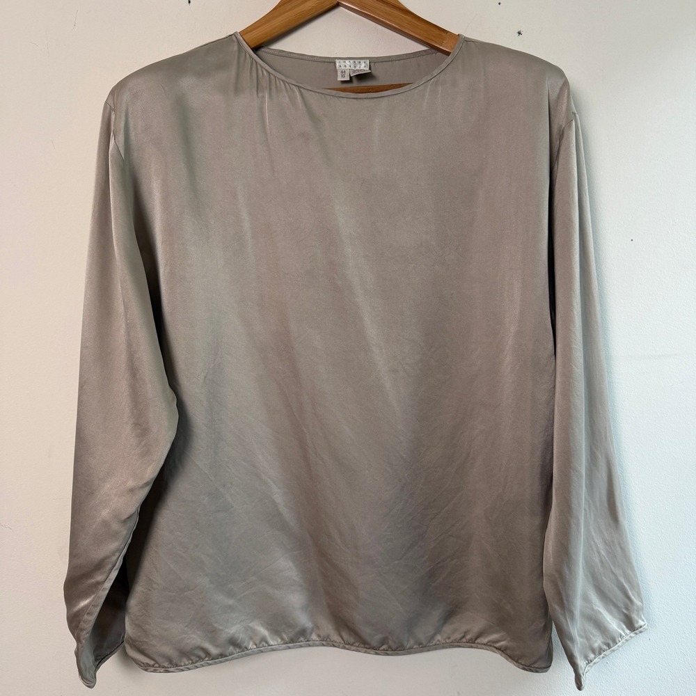 Joseph Abboud Silk Blouse Office 10 Beige‎ Taupe Satin Minimalist Career